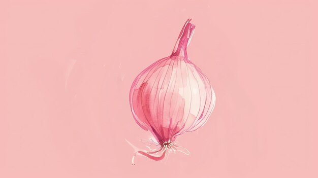 Photo a watercolor painting of a red onion on a pink background the onion is in the center of the frame and is slightly angled to the right