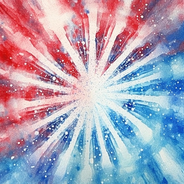 A watercolor painting of a red, white and blue explosion.