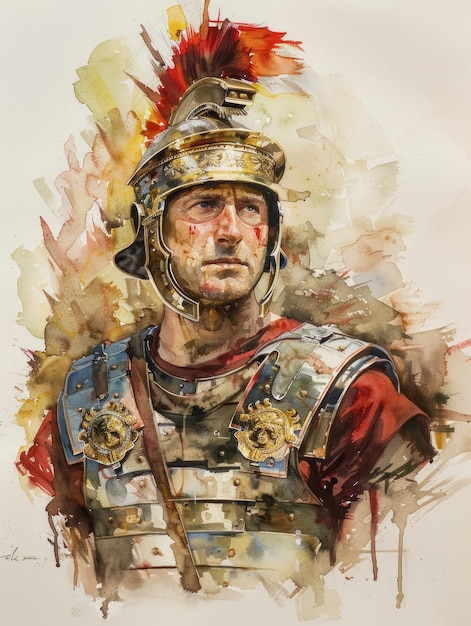 Photo watercolor painting of a roman centurion in armor