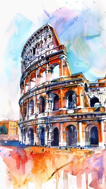 Photo watercolor painting of the roman colosseum