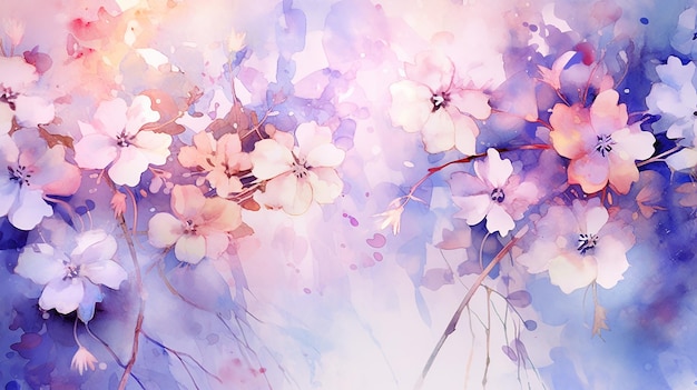 Watercolor painting romantic floral abstract background Generative AI