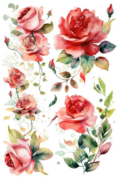 A watercolor painting of roses on a white background.