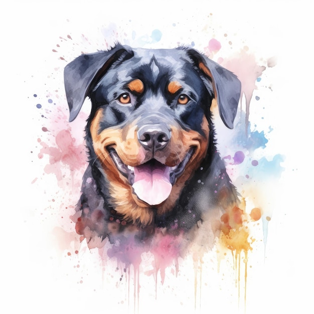 Watercolor painting of rottweiler with white background