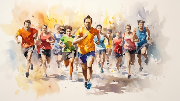 a watercolor painting of a runner in a race