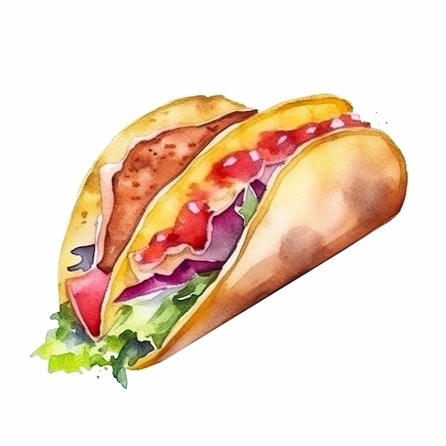 A watercolor painting of a sandwich with tomato, lettuce, and tomato.