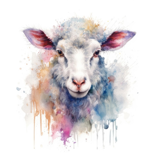 Watercolor painting of sheep with white background