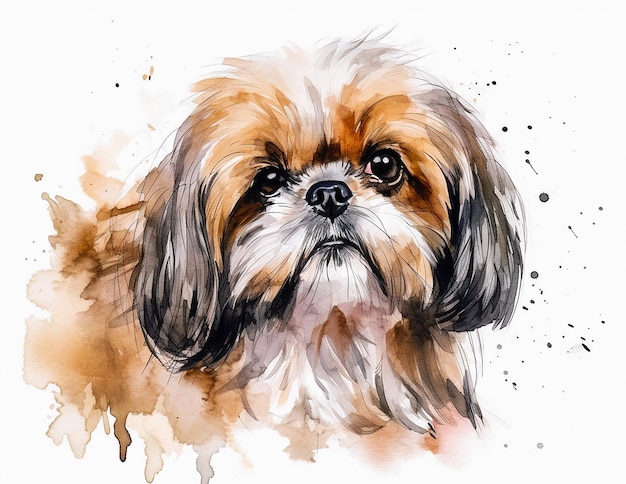 A watercolor painting of a shih tzu dog