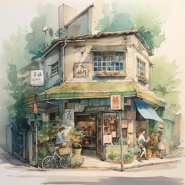 A watercolor painting of a shop called the'tsim sha tsui '