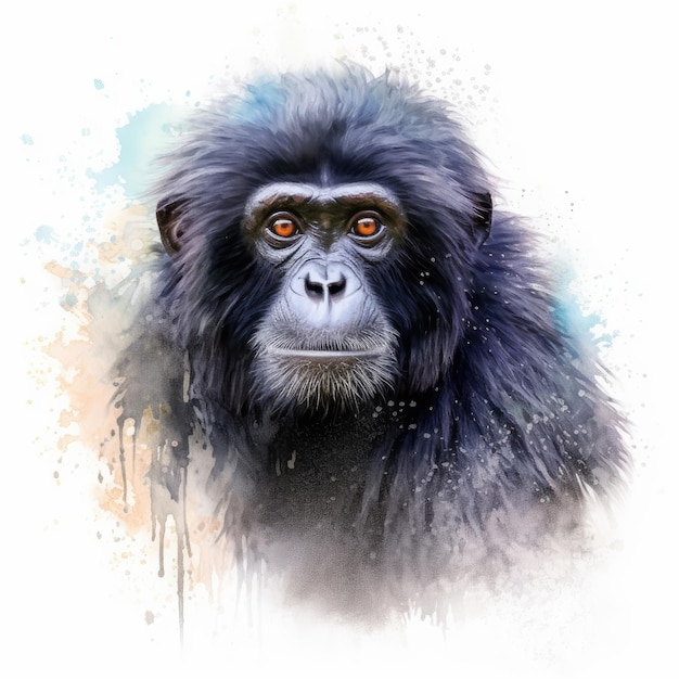 Watercolor painting of siamang with white background