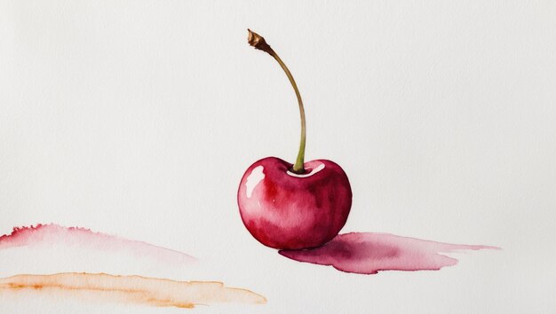 Photo a watercolor painting of a single cherry with a shadow