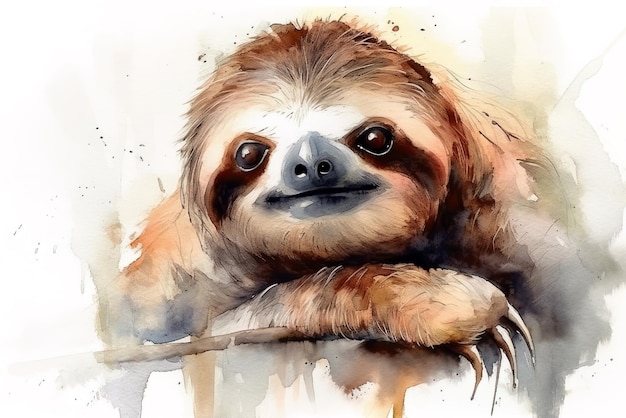 Watercolor painting of a sloth on a white background Wildlife Animals Illustration generative AI