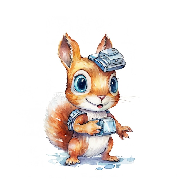 A watercolor painting of a squirrel with a camera Generative AI image