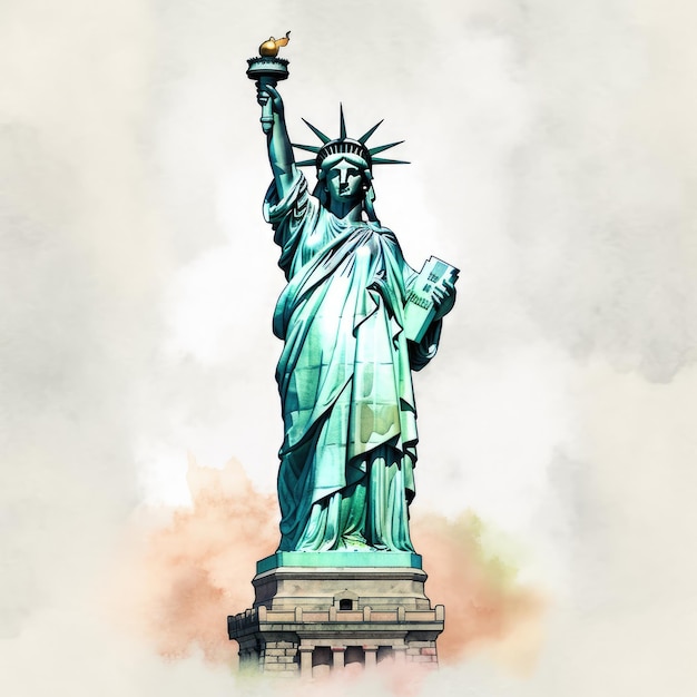 A watercolor painting of the statue of liberty