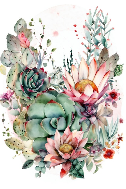 A watercolor painting of a succulent plant.