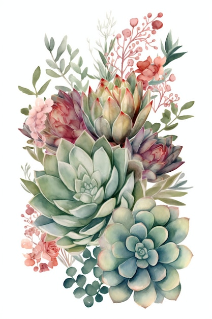 A watercolor painting of a succulent plant.