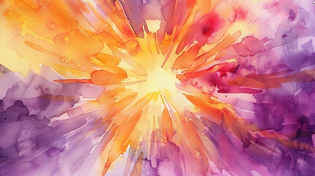 a watercolor painting of a sun with a flower in the middle