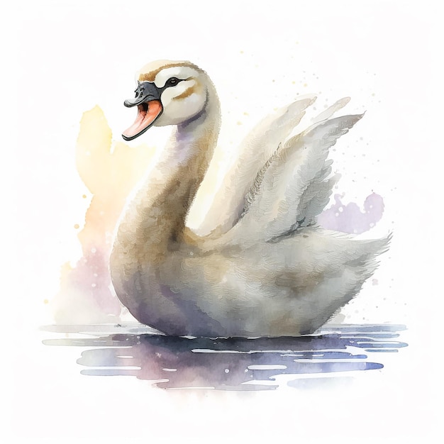 A watercolor painting of a swan that is painted with watercolors.