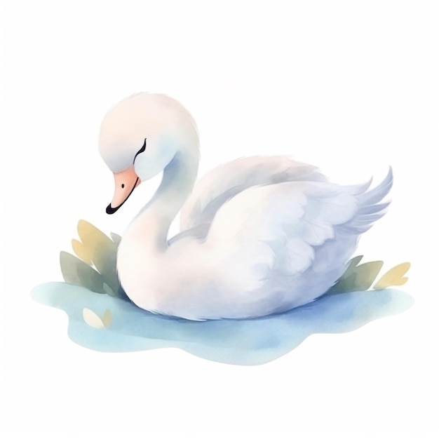 A watercolor painting of a swan with eyes closed and eyes closed.