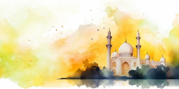 A watercolor painting of a taj mahal