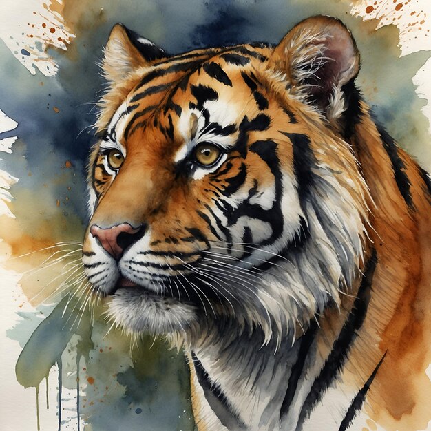 Watercolor painting of a tiger portrait