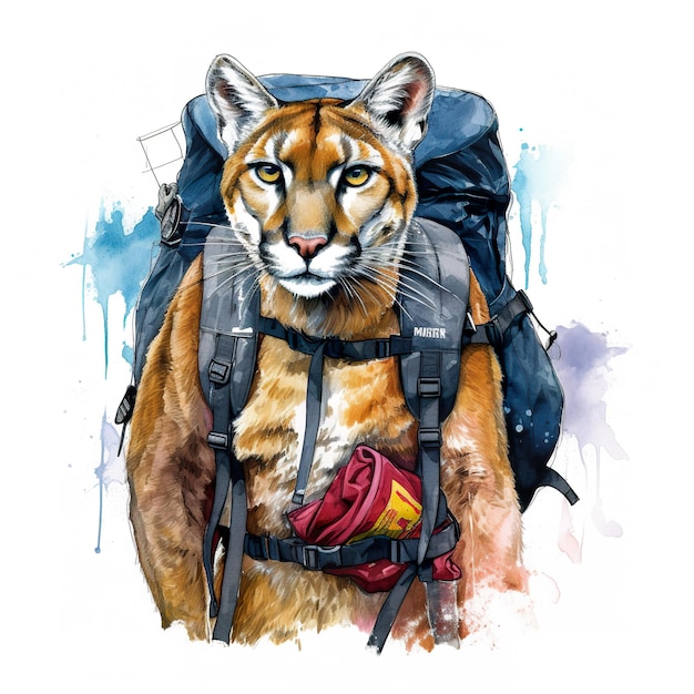 A watercolor painting of a tiger with a backpack generative ai image