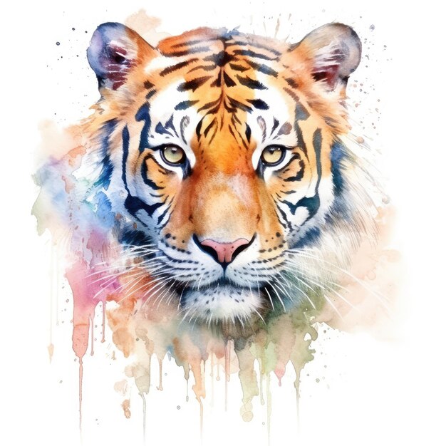 Watercolor painting of tiger with white background