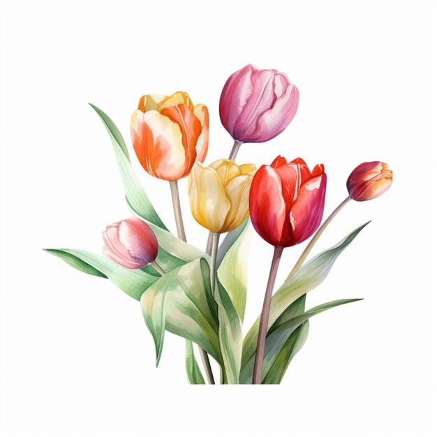 A watercolor painting of tulips with the word tulips on it.