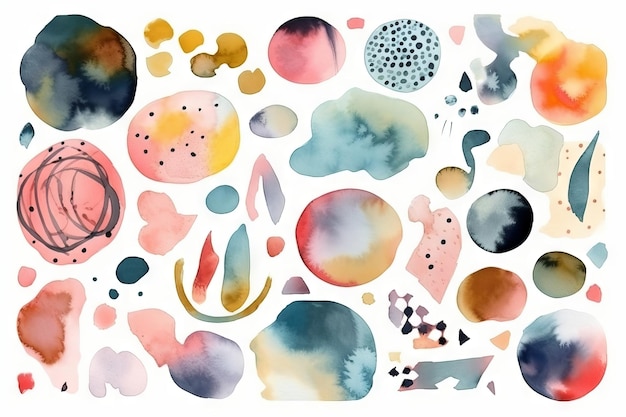 A watercolor painting of various shapes and colors.