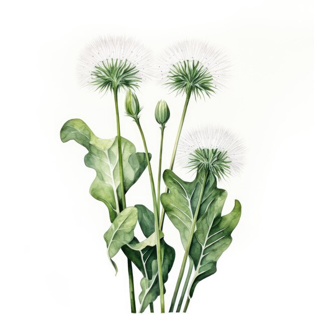 Photo watercolor painting of watercolor dandelion greens with white background