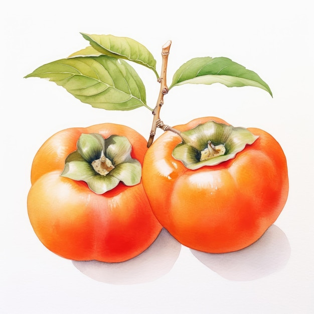 Photo watercolor painting of watercolor persimmon with white background