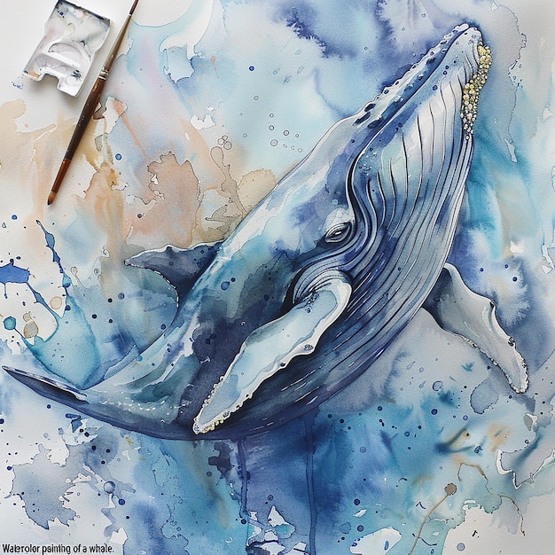 Watercolor painting of a whale