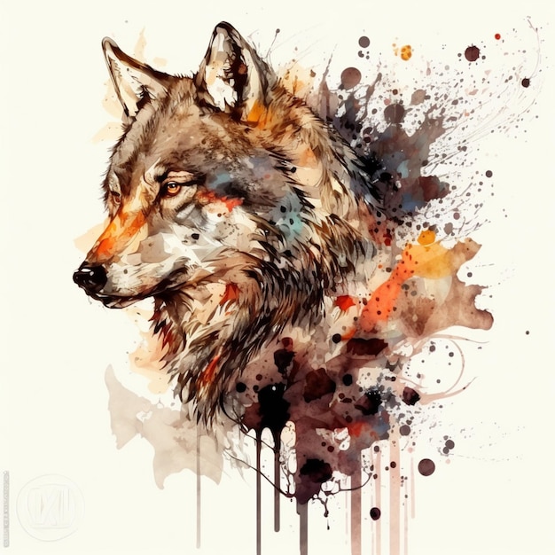 A watercolor painting of a wolf with a brown head and the words " u " on it.