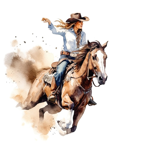 A watercolor painting of a woman riding a horse generative ai image