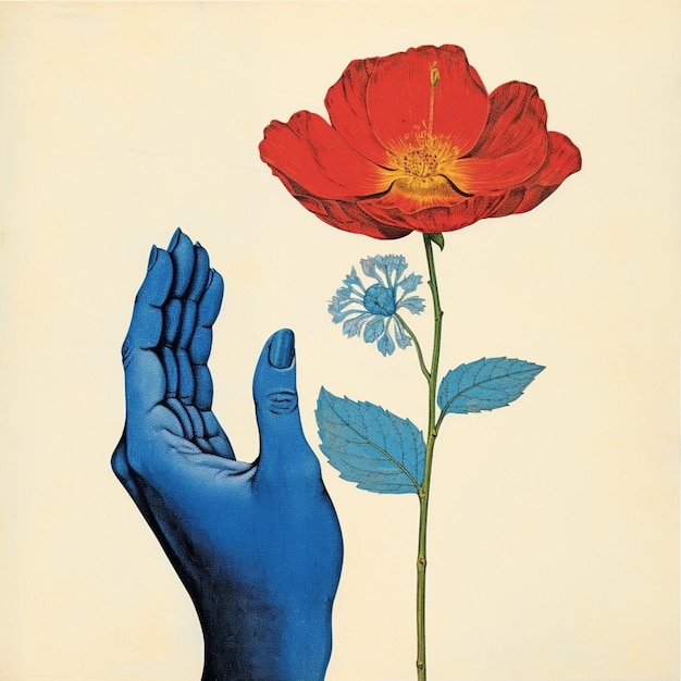 A watercolor painting of a womens hand holding a flower