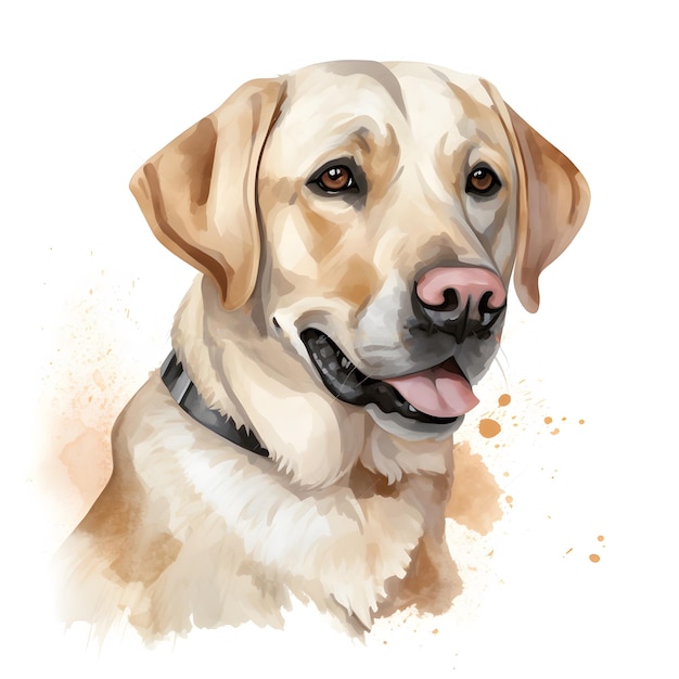 A watercolor painting of a yellow labrador dog.