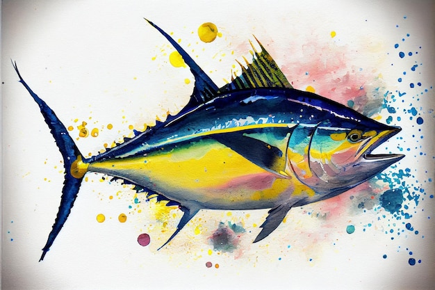 Watercolor painting of a yellowfinch fish generative ai