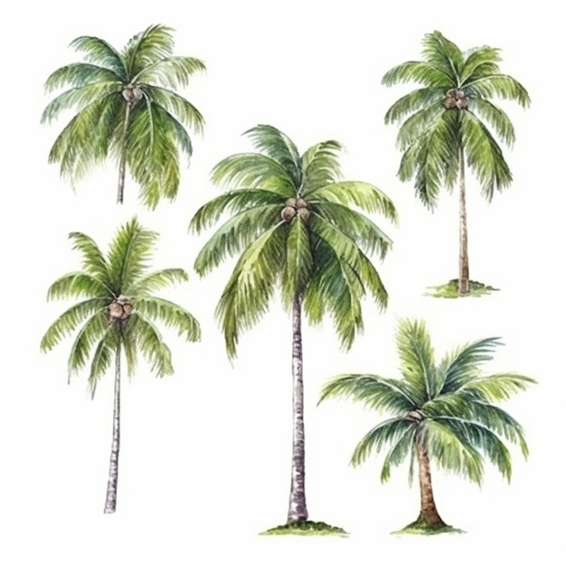 Watercolor palm trees on a white background.