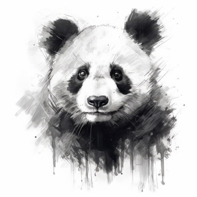 Watercolor Panda Face Monochrome Toning With Realistic Details