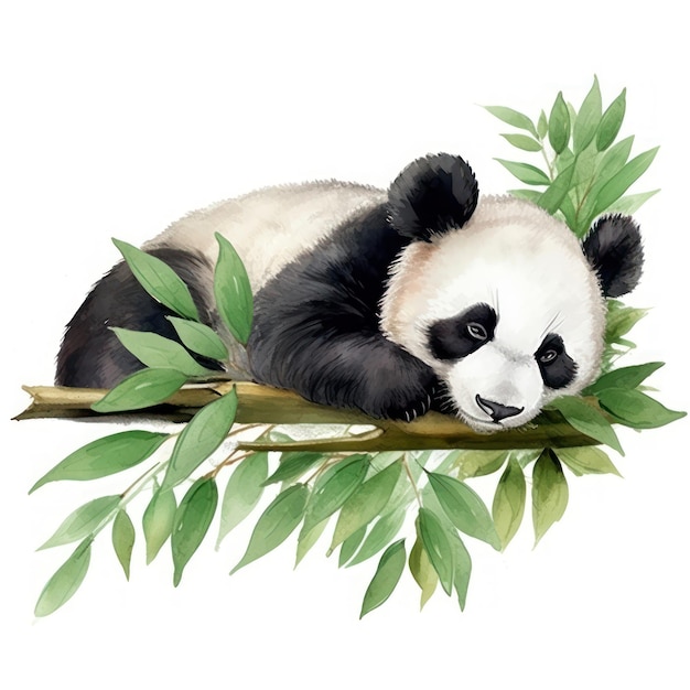 Watercolor panda sleeping animal wildlife cartoon