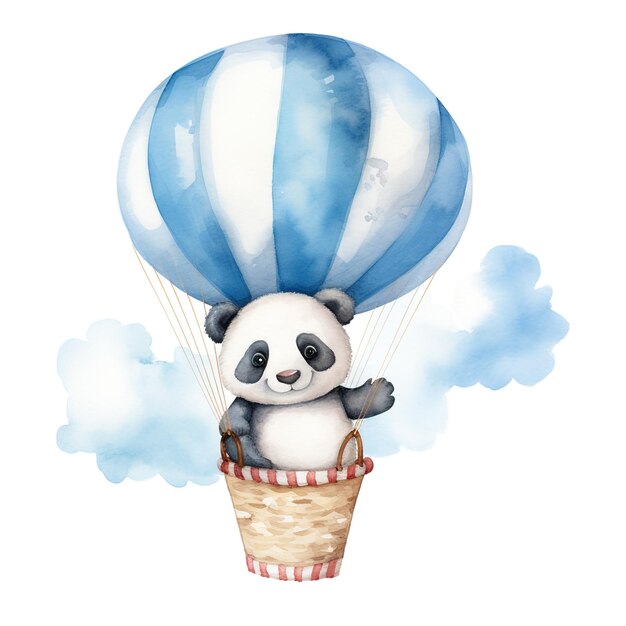 Watercolor Panda with Hot Air Balloon Illustration for Baby Shower Themes and First Birthday Decor