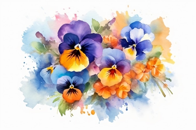 Watercolor Pansy Flowers Painting Art Ai generative