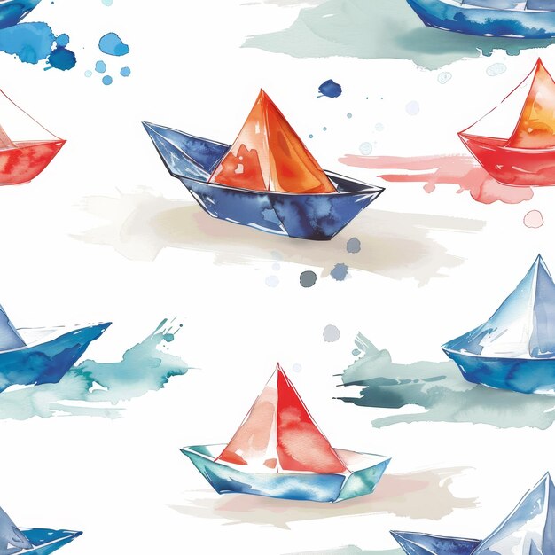 Watercolor paper boats seamless pattern for highquality vector illustration on white background