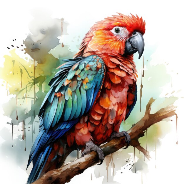 Watercolor parrot white background Clipart Generative Ai