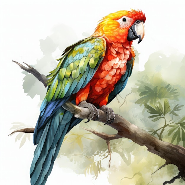 Watercolor parrot white background Clipart Generative Ai