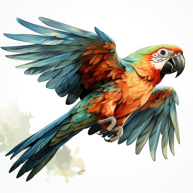 Watercolor parrot white background Clipart Generative Ai