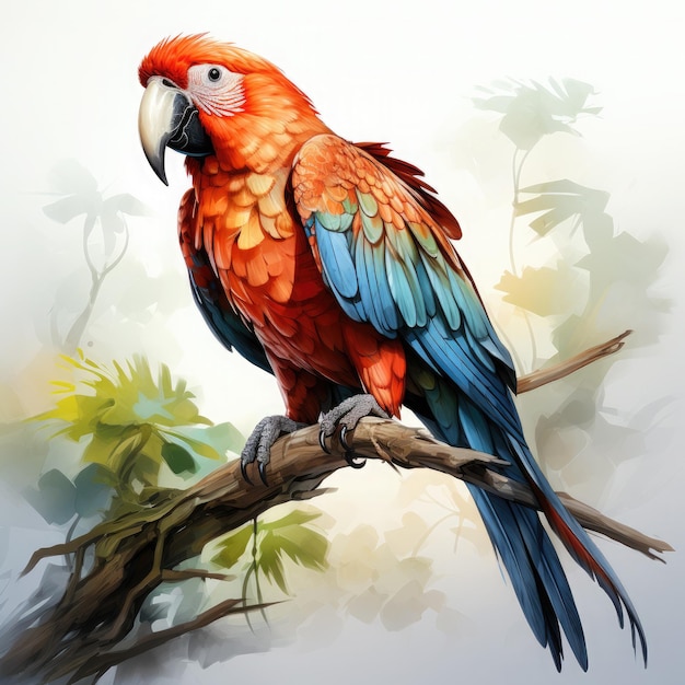 Watercolor parrot white background Clipart Generative Ai