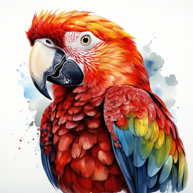 Watercolor parrot white background Clipart Generative Ai