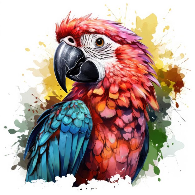 Watercolor parrot white background Clipart Generative Ai