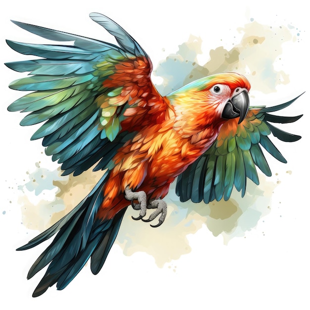 Watercolor parrot white background Clipart Generative Ai