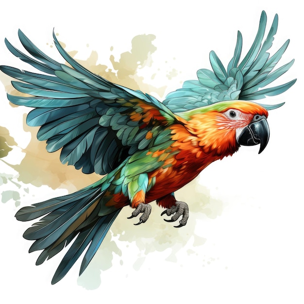 Watercolor parrot white background Clipart Generative Ai